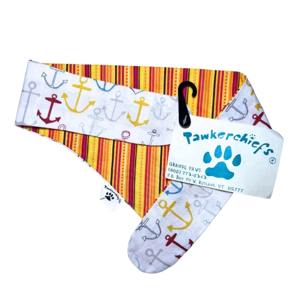 Small Dog Pawkerchief with Multicolor Sailboats and Orange Red Stripes NEW